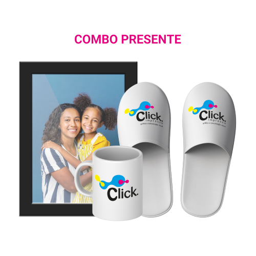 Kit mães 6 (porta retrato com vidro 10x15 com foto + caneca cerâmica branca + pantufa branca personalizada)